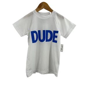Crewcuts Short Sleeve Rashguard White‎ with Dude Lettering UPF 50 Size XS New